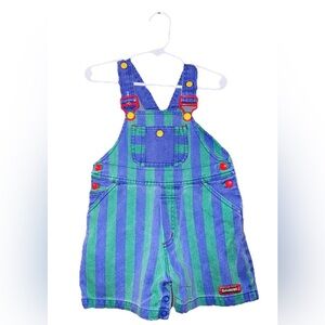 Gymboree Vintage Baby Overalls XS Blue Green Striped Cotton Shortalls